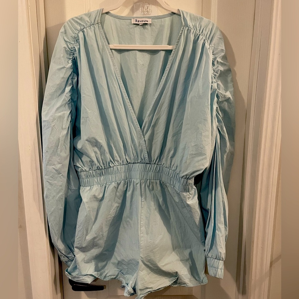 REVEUSE Sky Blue V-Neck Long sleeve Romper EUC